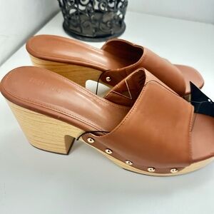 Forever 21 Tan Leather Mules with Block Heel size 7.5 NWT